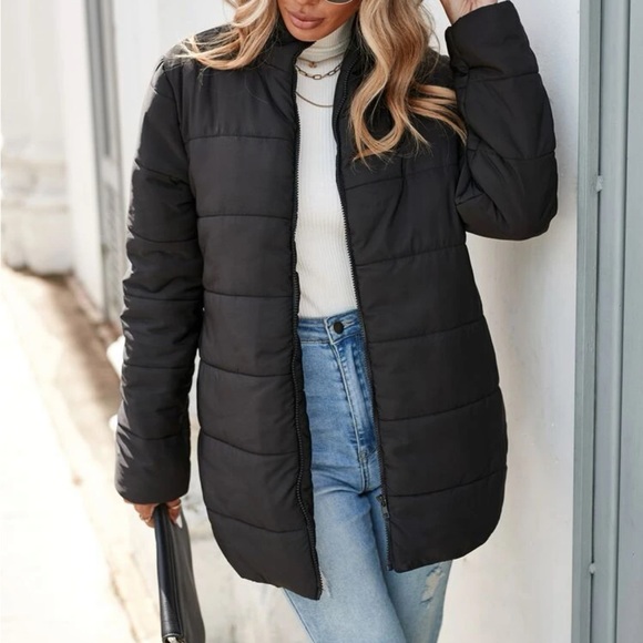 Black zip up quilted coat - Picture 6 of 6